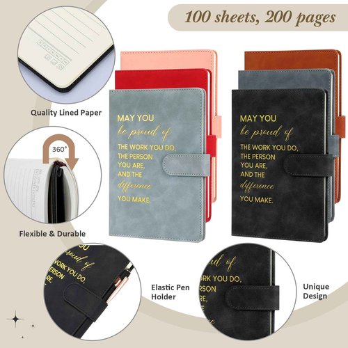 Paterr 12 Sets Thank You Appreciation Gifts Leather Notebooks Canvas Tote Bags Ballpoint Pens for Employee (Chic Colors)