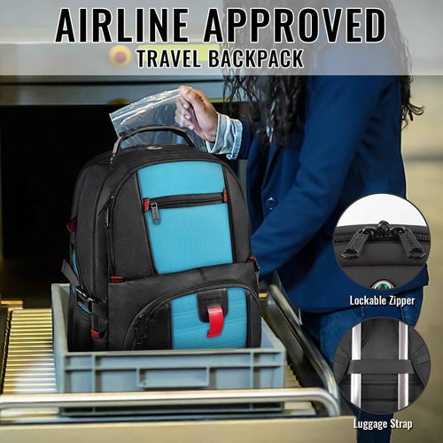 YOREPEK Travel Backpack, Extra Large 50L Laptop Backpacks for Men Women, Water Resistant College Student Bookbag Airline Approved Business Work Bag with USB Charging Port Fits 17 Inch Computer, Blue