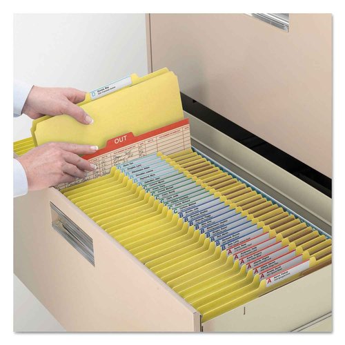 Smead Pressboard Classification File Folder with SafeSHIELD Fasteners, 2 Pocket Dividers, 2" Expansion, Legal Size, Yellow, 10 per Box (19084)