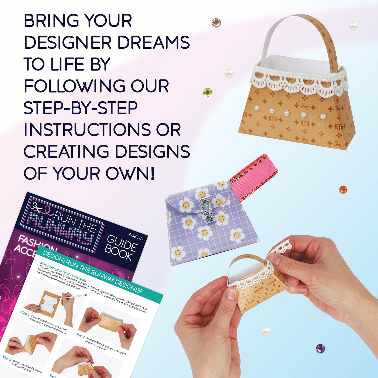 MindWare Fashion Designer Kits Ages 8+ - Run The Runway DIY Craft Kit for Girls - Creative Learning Activity for Kids - Design Bags & Jewelry