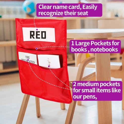 moopok Chairback Buddy Pocket Chart, Chairback Buddy Pocket Chair Pockets for Classroom with 3 Pockets and 1 Student Name Tag, Chair Pockets Organizer