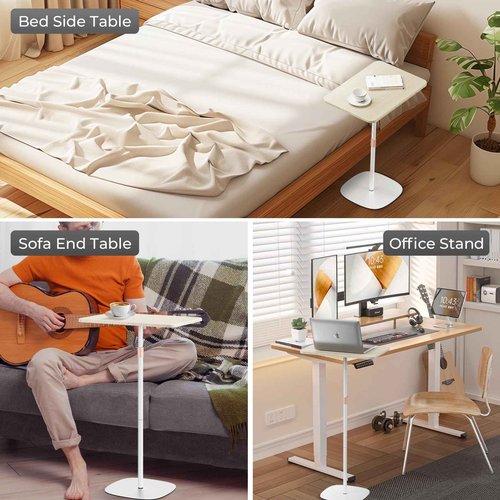 POLESTO Portable Laptop Floor Stand, Bedside/Sofa Table with Height Adjustable 18''~48'', Sleek Wooden Lectern Standing Desk Mobile Podium for Home, Office, School, White