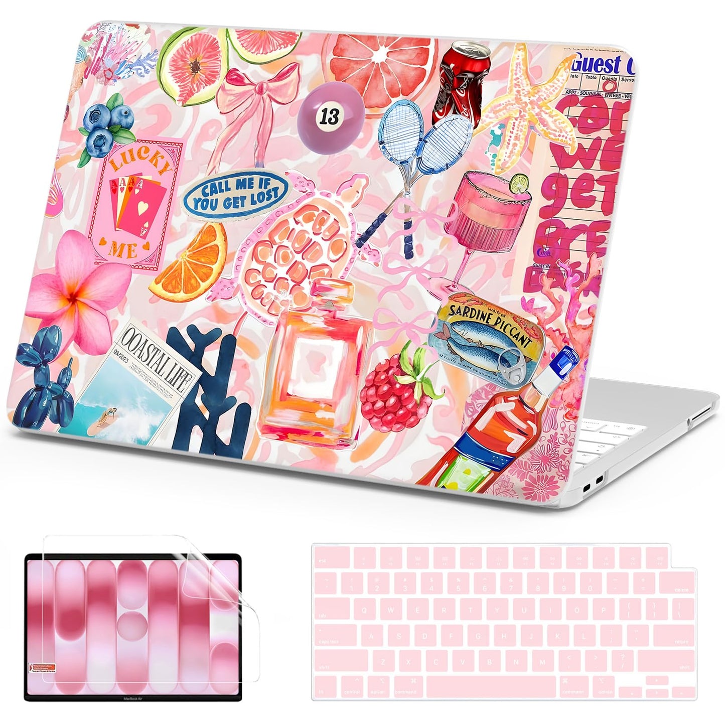 AKIT Compatible with MacBook Neo Case 13 inch 2026 Release, Unique Pattern Plastic Hard Shell Laptop Case+Screen Protector+Keyboard Cover for New MacBook Neo 13 inch A3404 (A18 Pro Chip), SumPink