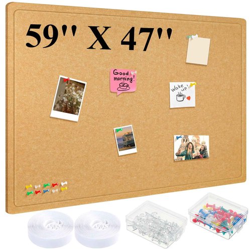 Briwooody Large Bulletin Board Felt Cork Boards for Wall Frameless Foldable Pin Board Decorative Board Self Adhesive Notice Board with 70 Push Pins for School Home Office(Camel,59'' X 47'')