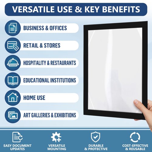 12 Pack Magnetic Sign Holder 8.5 x 11 with Adhesive Back - Magnetics Poster Frame & Magnetic Paper Holder - Reusable Adhesive Frames 8.5x11 - Magnet Frame for Wall Windows - Magnet Document Holders