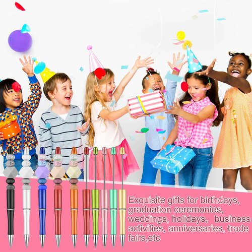 Kosiz 200 Pieces Plastic Beadable Pen Bulk Black Ink Plastic Beaded Ballpoint Pens with 200 Refills for Christmas DIY Making Gift Presents Office Supplies(Mixed Colors)