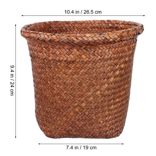 1Pc Straw Woven Wastebasket Retro Garbage Can Straw Rubbish Container Wicker Waste Basket（Small）