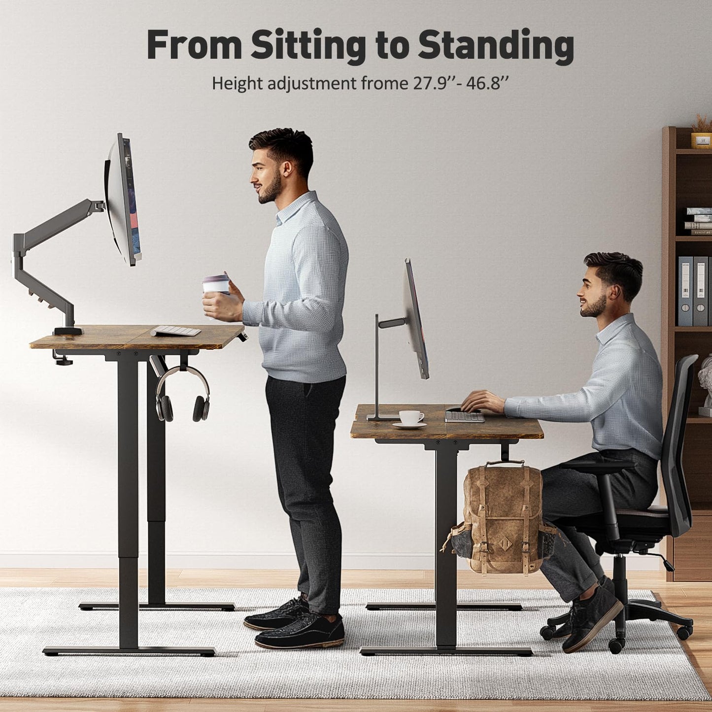 VVENACE 55x24 in Electric Standing Desk,Adjustable Height with Wheels,Brown