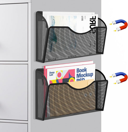 Skiennix Magnetic File Holder - 2 Pocket Organizer for Office & Home | No Drilling, White