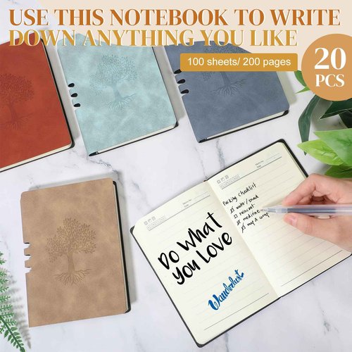 Eaasty 20 Pack A6 PU Leather Journal Notebooks Mini Pocket Notebook Bulk Tree Journal Small Lined Notepad Employee Appreciation Gifts Bulk for Work Travel School Office, 5.5 x 3.9 Inch(Morandi)