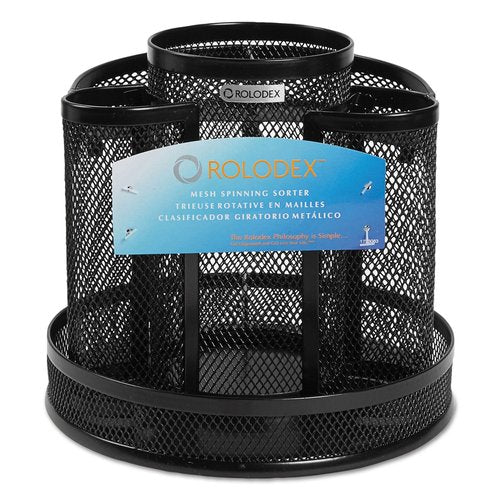 Rolodex Desk Organizer Rotating Office Supply Caddy Mesh Black (6.5" x 6.5" x 6.25")