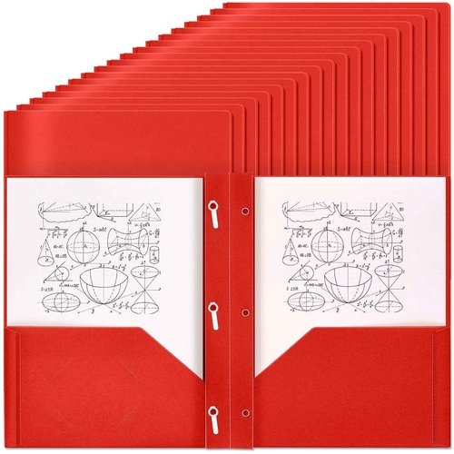 Yeaqee 60 Pcs Plastic Folders with Pockets and Prong Plastic Folders with 2 Pockets Pocket for Office, School for Students, Teachers, Office Workers (Red)