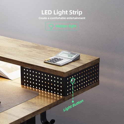 Claiks Electric Standing Desk - 55 Inch Height Adjustable with LED Lights & Monitor Stand | Black Frame/Rustic Brown Top