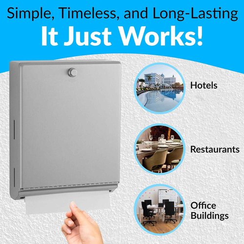 Bobrick B-2620 Surface Mounted Paper Towel Dispenser - Stainless Steel Commercial Bathroom Towel Dispenser with Knob-Latch 400 C-Fold or 525 Multifold Capacity