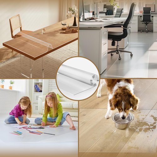 6' x 9' Office Chair Mat for Hardwood Floors, 72 x 108 in Plastic Area Rug for Living Room, 60 mil Clear Vinyl Transparent Protector, Large Floor Carpet Under Computer Desk