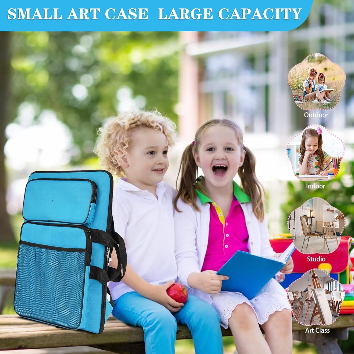 TreochtFUN Art Portfolio For Kids - 15x18 Inch Artist Bag Organizer | Blue Storage for Drawing Lessons