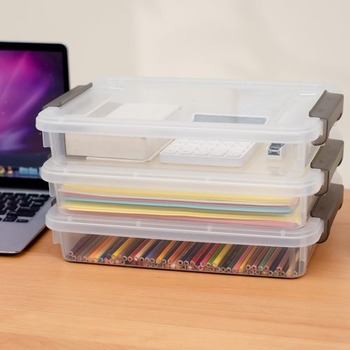 Bienvoun 3 PCS Plastic Storage Bins with Lids Portable Project Case Water Resistant Plastic Containers for Organizing Document,A4 Paper,Photo,Letter,Scrapbook