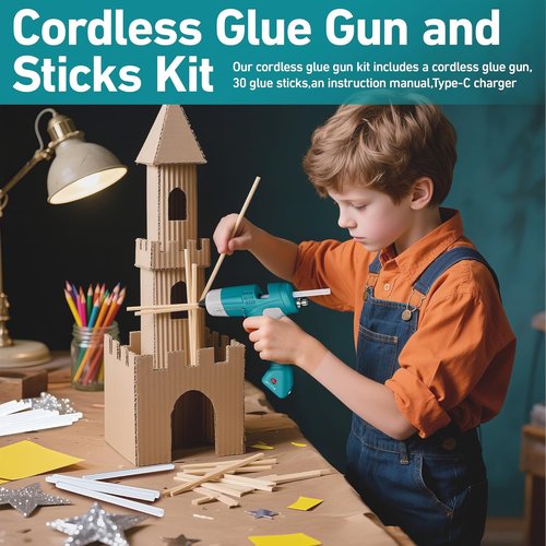 Skiennix 20W Cordless Hot Glue Gun - Fast Heating Mini Kit with 30 Glue Sticks & 2600 mAh Battery | Blue