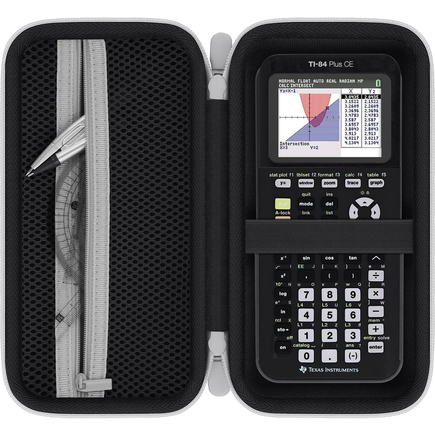Baval Calculator Case Compatible with Texas Instruments TI-84 Evo/TI-84 Plus CE/TI-84 Plus/TI-Nspire CX II CAS/TI-Nspire CX II/TI-83 Plus Color Graphing Calculator(Black Case,White Zipper)