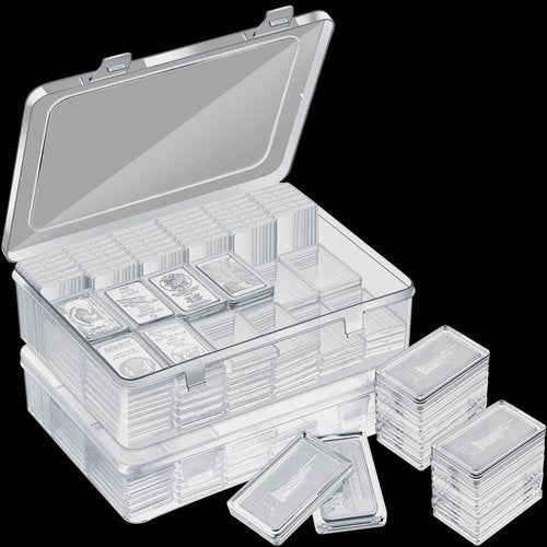 Batiyeer 50 Pcs Silver Bar Case Holder Clear 1oz Storage Acrylic Bullion Holders and Plastic Organizer Box for 1 oz Silver Bar