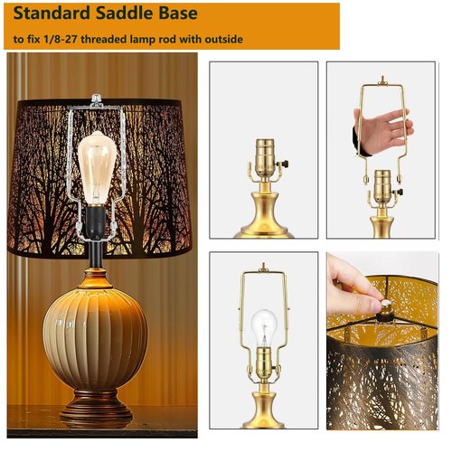8 9 10 11 12 inch Lamp Shade Harp Holder, ALUCSET Adjustable Lamp Harp Kit, Fit Both Standard Lamp Rod and E14 E26 E27 Light Base UNO Fitter Adapter Converter Finial Set, Lampshade Bracket