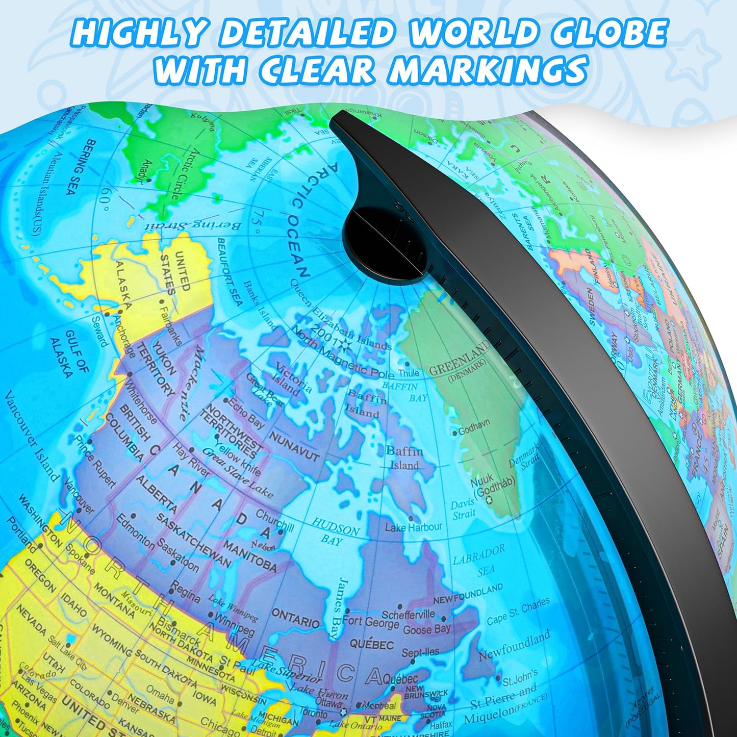 Voxelure 13" Globe for Children & Adults, Interactive World Globe for Kids with Stable Heavy Metal Base, HD Waterproof & Writable Surface, Educational STEM Learning Toy, Classroom Teaching Gift