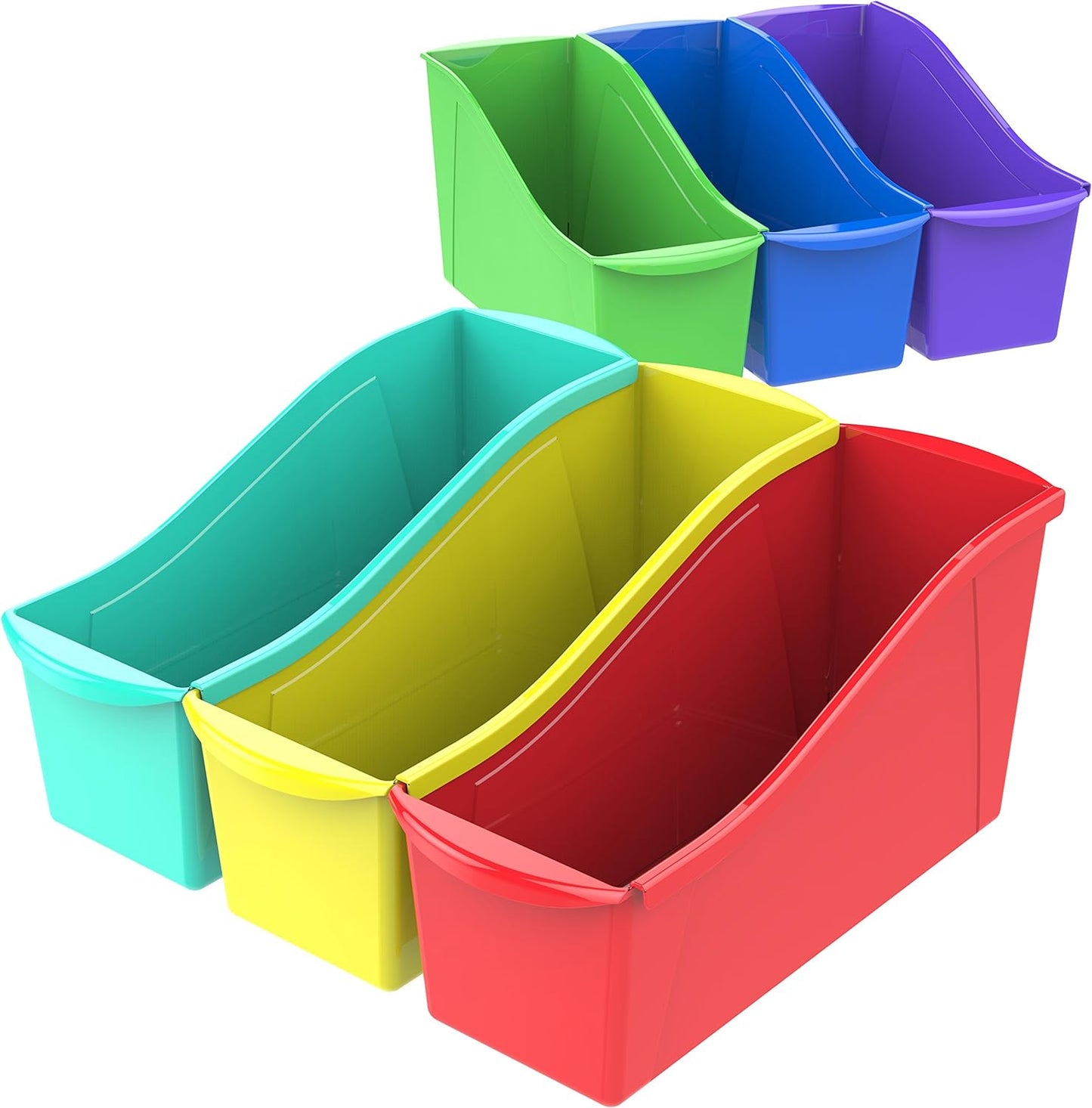 Storex Large Book Bin - Interlocking Plastic Organizer for Home, Office & Classroom | 6-Pack STEM Assortment
