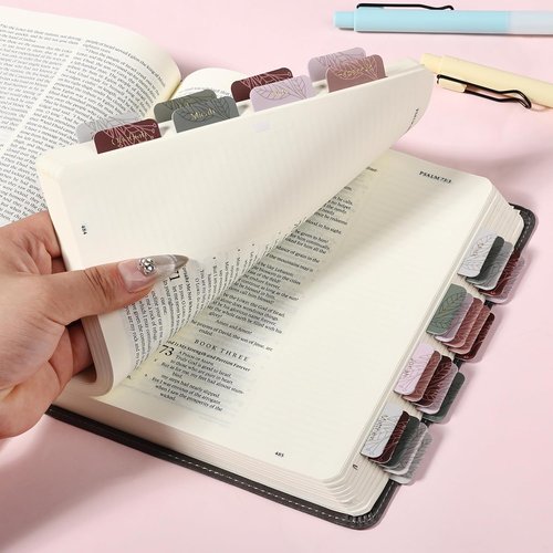 Mr. Pen Bible Tabs - 75 Laminated Autumnal Earth Tabs with Gold Foil Embossed Lettering