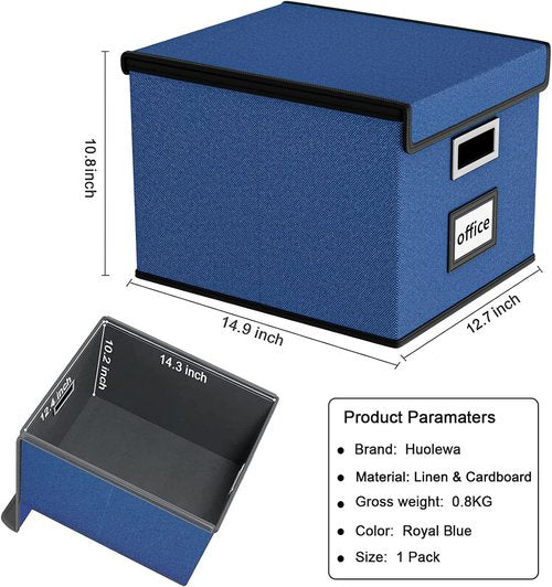 Huolewa File Organizer Box - Collapsible Document Storage with Lid | Royal Blue, Fits Letter Size Folders