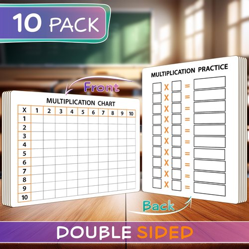 SCRIBBLEDO 10 Pack Dry Erase Multiplication Chart White Board 9" x 12" Multiplication Table l Double Sided Times Table Math Manipulatives Whiteboard for Kids Students Classroom 10 Erasers Included