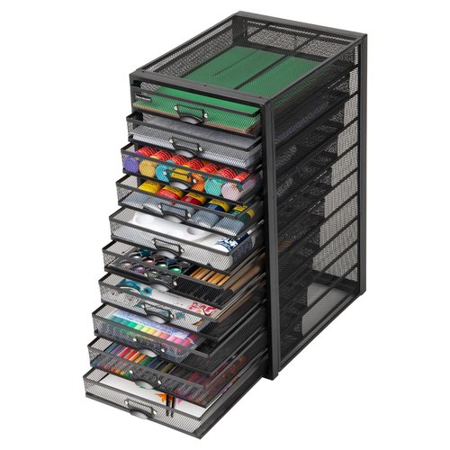 Mind Reader 10-Drawer Desk Organizer for Office Supplies, Crafts, Mail Sorting & More, Metal Mesh, 10.75"L x 14"W x 21.25"H, Black
