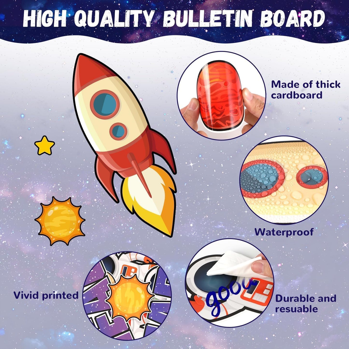 Outer Space Bulletin Board Decoration Set Space Themed Decor Back to Astronaut DIY Photo Craft Paper Cutouts Galaxy Borders Solar System Planet Spaceship Themed Party Supplies