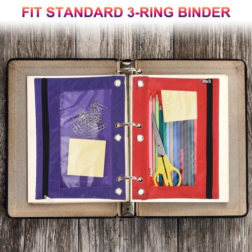PATIKIL 30 Pack Pencil Pouch for 3 Rings Binder, Oxford Cloth Clear Window Zipper Binder Pouch Pencil Case Bag Bulk for Office Home, 6 Colors
