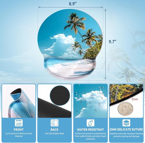 KONVINIT Ergonomic Mouse Pad - Comfortable Wrist Rest & Non-Slip Base | Small Beach Design for Office