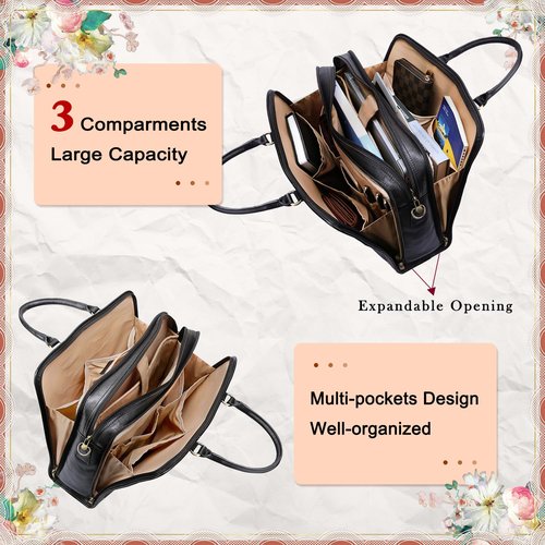 Banuce Genuine Full Grains Italian Leather Briefcase for Women Lawyer Bag 15.6 Inch Laptop Work Bag Black