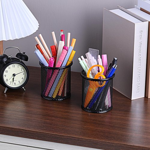 FdcZeyxior 8 Pack Pen Holder for Desk, Black Metal Mesh Pencil Holders Small Trash Can Desktop Pen Holder Desk Accessories & Workspace Organizers for Home, Office, 3.8’’ Tall