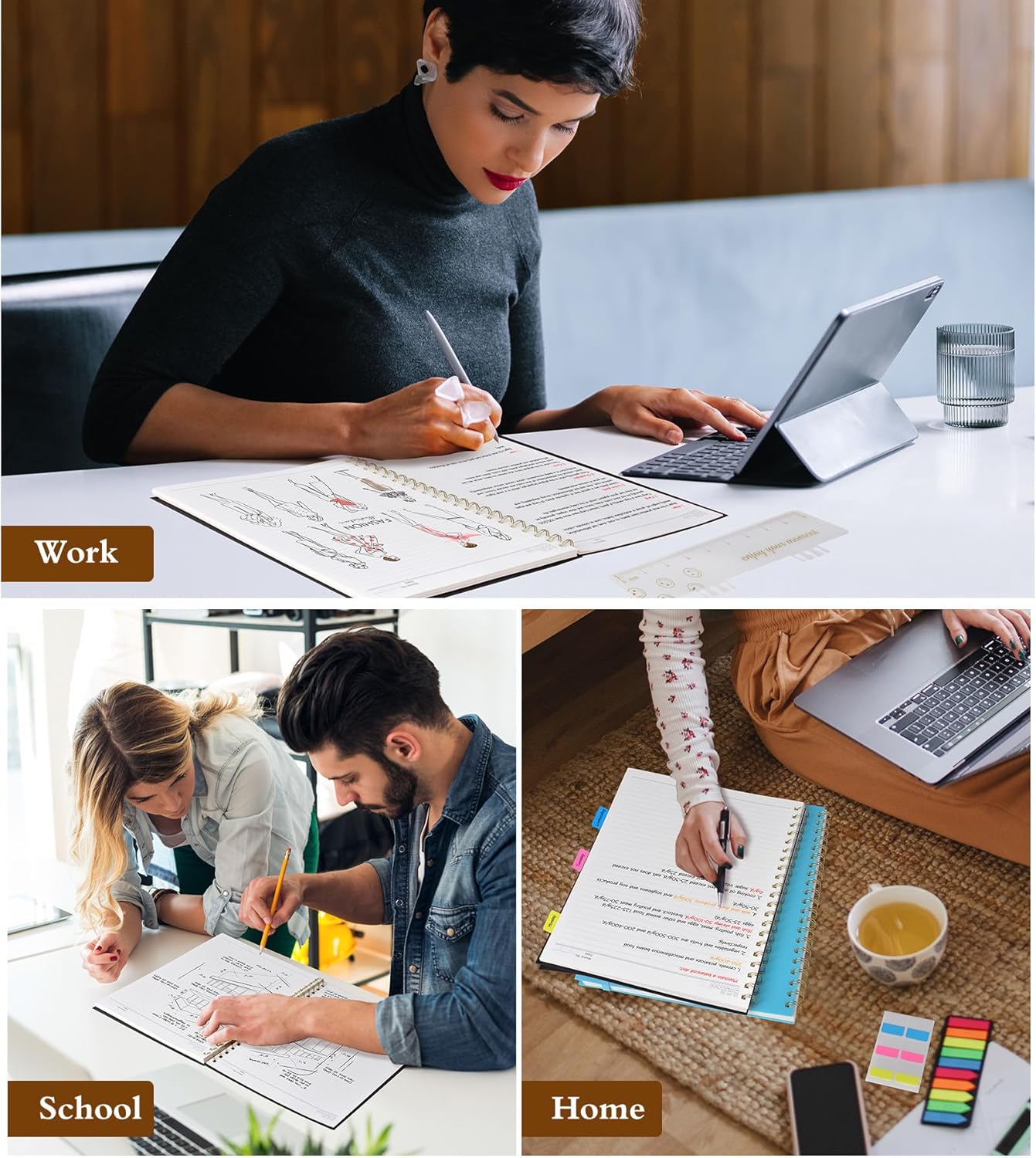 Spiral Notebook Journal - A4 Large 8.5” x 11” | College Ruled, 100 GSM Paper, Plastic Hardcover, Black