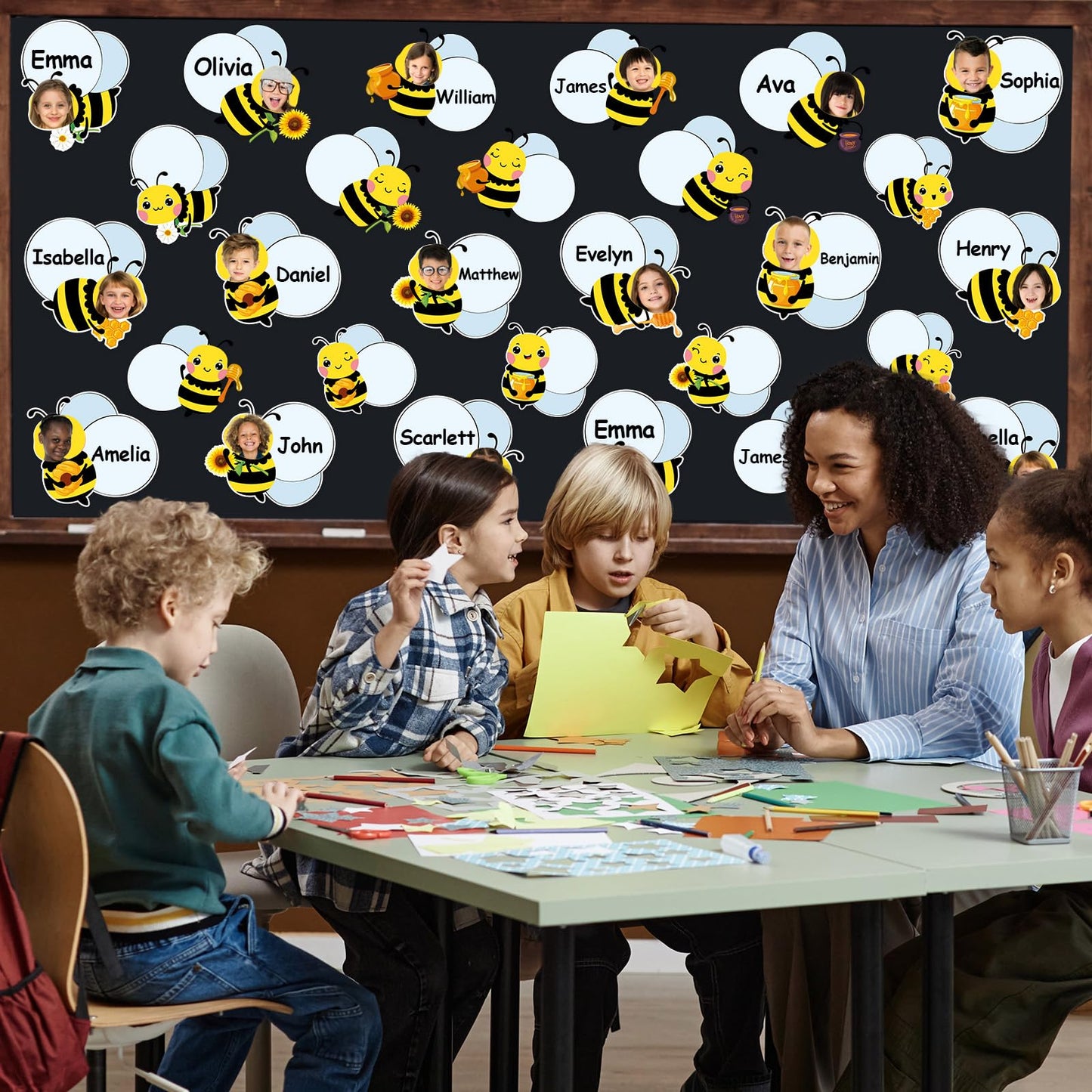 gisgfim 80Pcs Bee Cutouts Summer Honey Bee Decorations Bulletin Board Summer Honeybee Paper Cut-Outs Classroom Decor for Boy Girl DIY Craft Photo Wall Kindergarten Preschool Party Favor Supply