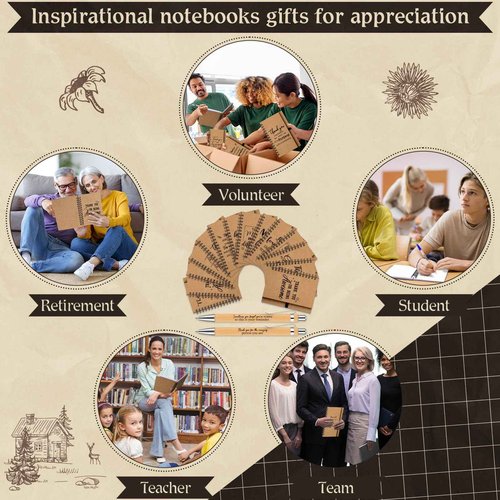 Cholemy 30 Pack Employee Appreciation Gifts, Inspirational Kraft Notebooks with Bamboo Ballpoint Pens 5. 5 x 4. 2 Inch Coworker Motivational Journal Notepads for Employee Teacher Coworker Volunteer