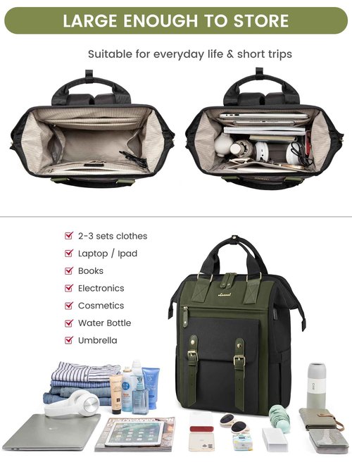 LOVEVOOK Laptop Backpack for Women Work Travel Backpack Purse, Nurse Bags Teacher Doctor Commuter Business Computer Bag, College Backpack Stylish Daypack, 15.6 Inch, Black-army green-army green