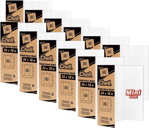 Chell Mini Trifold Poster Board - 16" x 24" White Corrugated Project Boards | 12 Pack