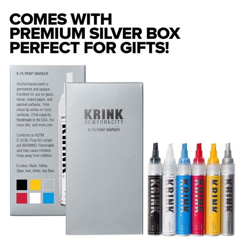 Krink K-75 6 Piece Paint Marker Set - Vibrant and Opaque Fine Art Paint Pen for Any Surface - Permanent Graffiti Markers Paint Markers with Alcohol-Based Paint for Plastic Glass Paper and More