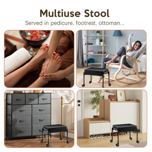 WUDOYO Low Stool with Rubber Wheels Wide Seat for Adult Adjustable Height for Kids