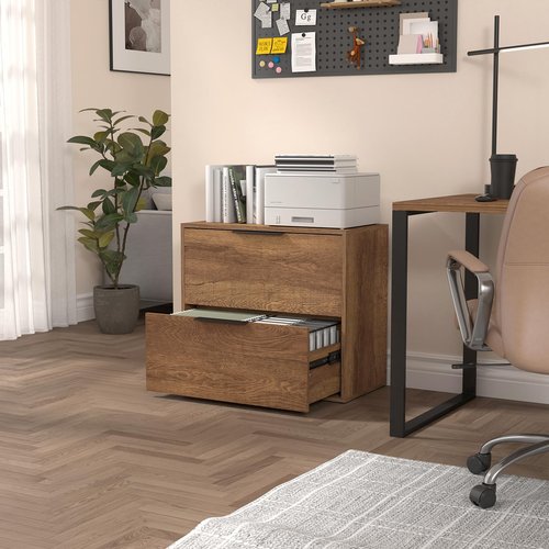 LUCYPAL 2 Drawer Lateral File Cabinet,Lateral Filing Cabinets for Home Office,Wooden Filing Cabinets Printer Stand for Letter Size Files,Brown 27.56" W x 14.57" D x 24.02" H