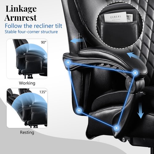 3D Kneading Massage Office Chair,600LBS Big and Tall Executive Office Chair with Footrest,Reclining Managerial Chairs Padded Diamond-Stitched Cushion,Ergonomic Wide Desk Chair for Home Office,Black