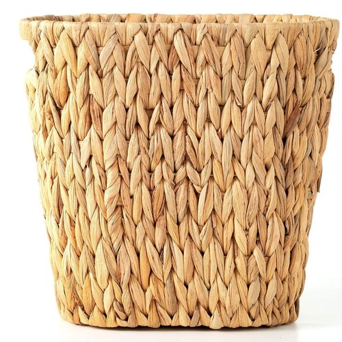 Rlosjin Wicker Trash Can, Bathroom Waste Bin with Built-in Handle Trash Bin, Hand-Woven Water Hyacinth, Wicker Waste Basket, Bedroom, Office, Bathroom Boho Waste Basket, 1 Pack