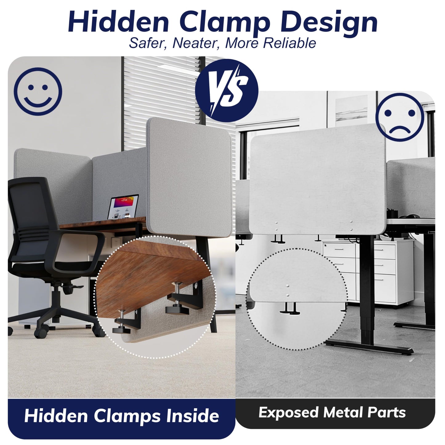 KERRAM Desk Privacy Panel 24 x 24 Inch, Sound Absorbing & Proof Desk Divider for Office, Clamp-on/Screw-on Acoustic Desk Back Panel Partition, Gray