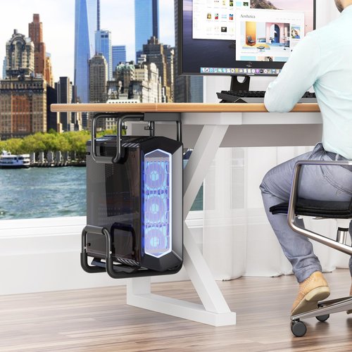 Heavy Duty Adjustable Under Desk PC Mount- 2 Directions Adjustable Computer CPU Holder - Under Desk PC Stand Holds Up to 70 Lbs, Choose One from 2 Different Lengths of Screws to Secure to Desk.