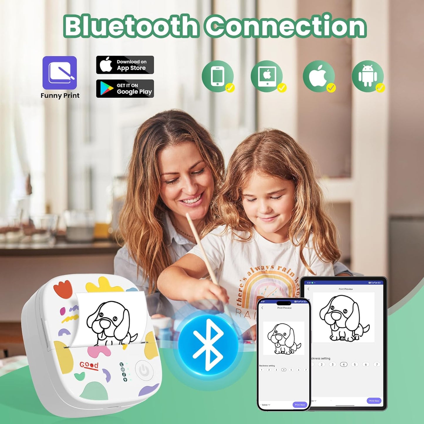 Skiennix Mini Sticker Printer Bundle - Portable Inkless Bluetooth Thermal Printer with BPA-Free Sticker Paper Rolls for DIY, Home & Office Use