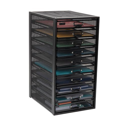 Mind Reader 10-Drawer Desk Organizer for Office Supplies, Crafts, Mail Sorting & More, Metal Mesh, 10.75"L x 14"W x 21.25"H, Black